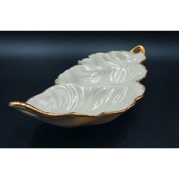 Lenox Tripoli Leaf Three Section Serving Dish Platter 24K Gold Trim Relish USA - Picture 3 of 11